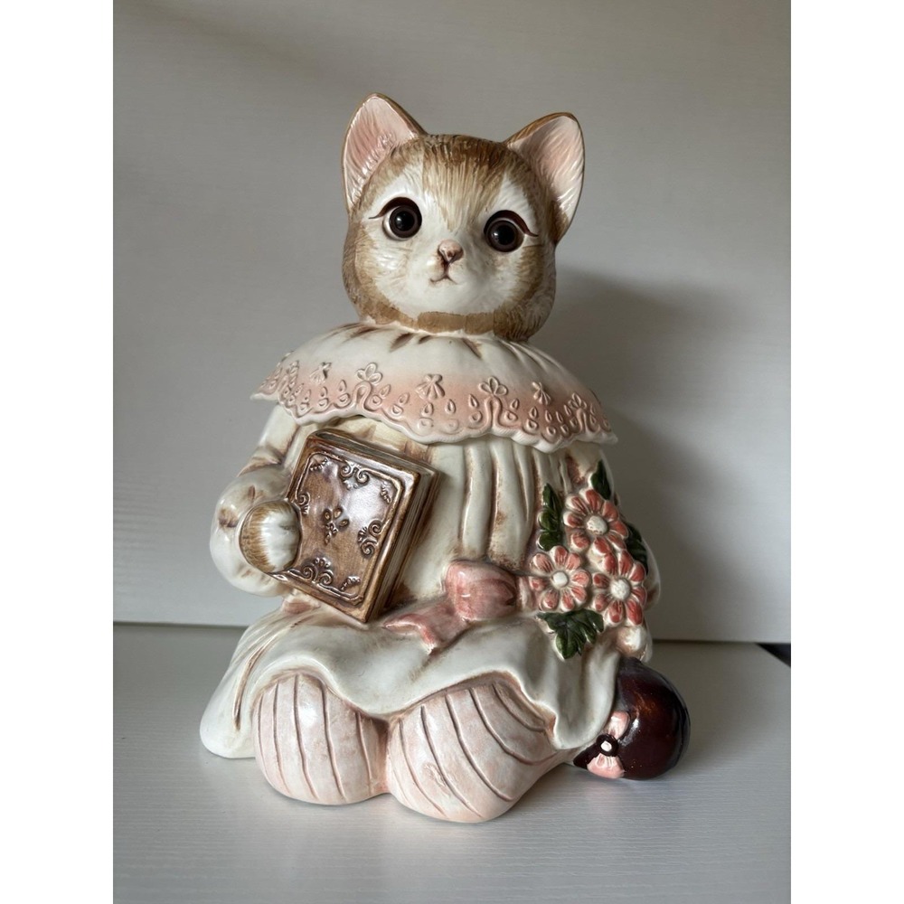 Vintage Emily the Cat Ceramic Cookie Jar, 1980's Mervyns, Japan